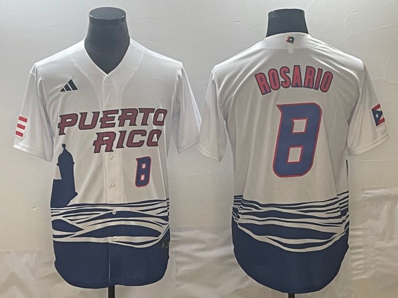 Men 2023 World Cub Puerto Rico #8 Rosario White Nike MLB Jersey6